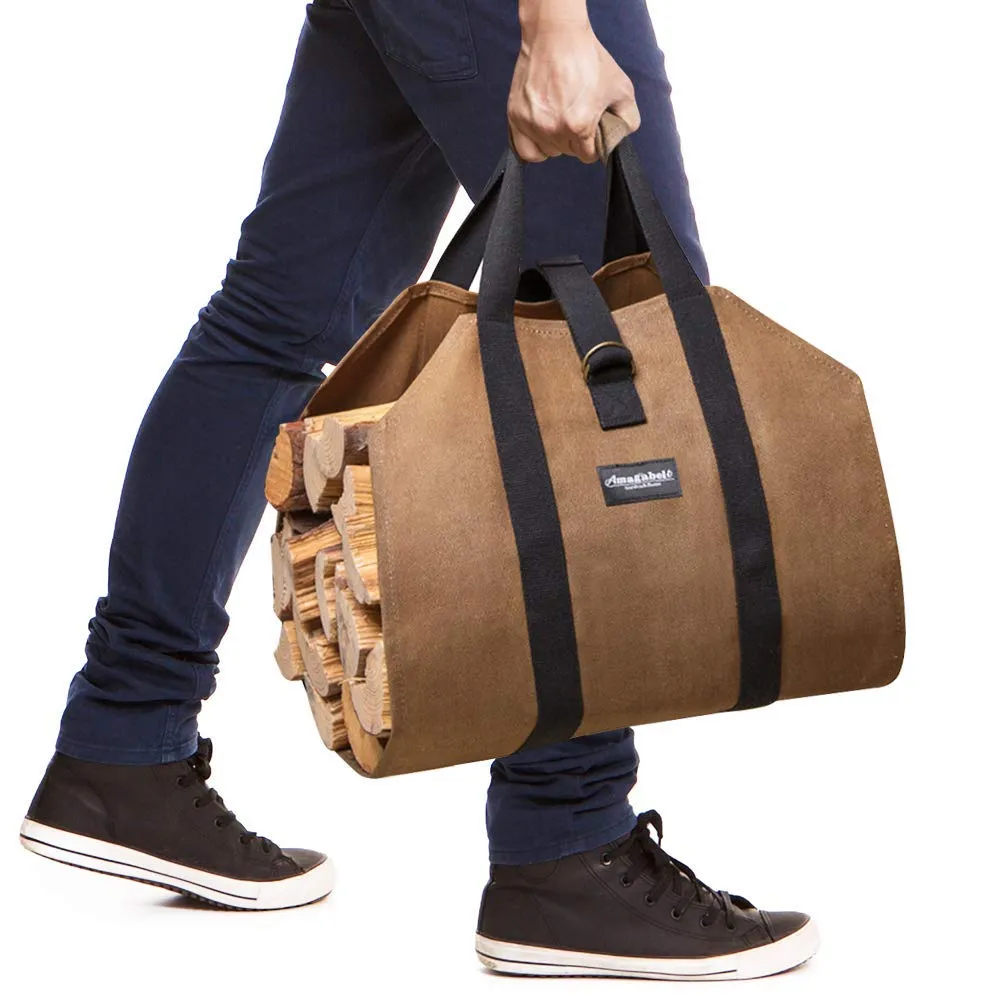 Firewood Log Carrier Waxed Canvas Wood Tote Bag Model Number BG002