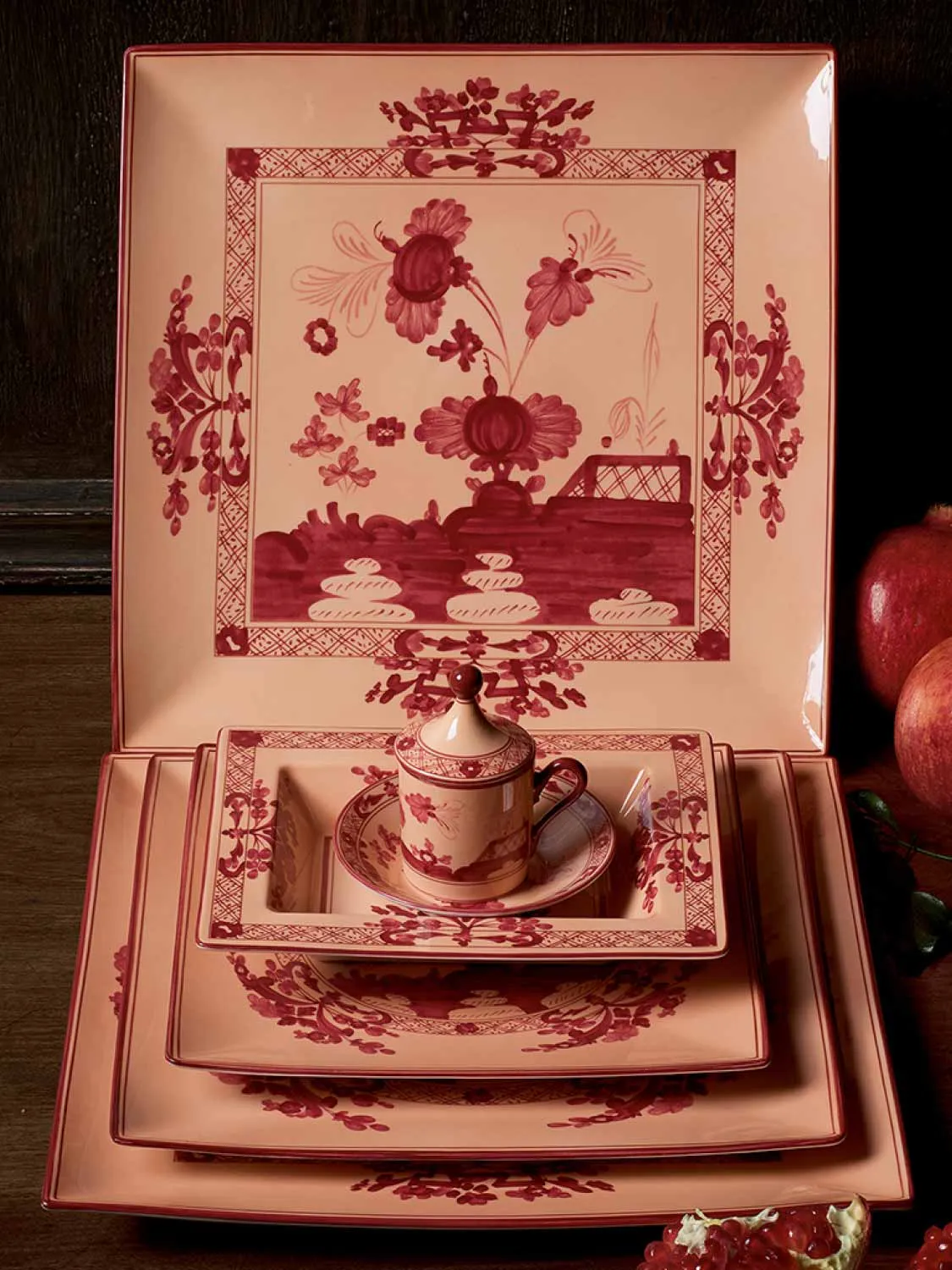 Ginori 1735 Large Squared Vide Poche Oriente Italiano Vermiglio