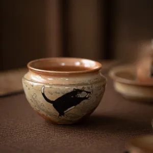 Gohobi Handmade Black Ink Hand-painted Cat Bowl 001