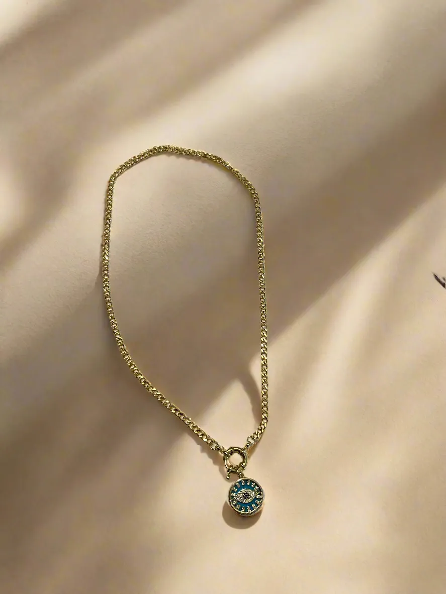 Gold Evil Eye Functional Toggle Necklace
