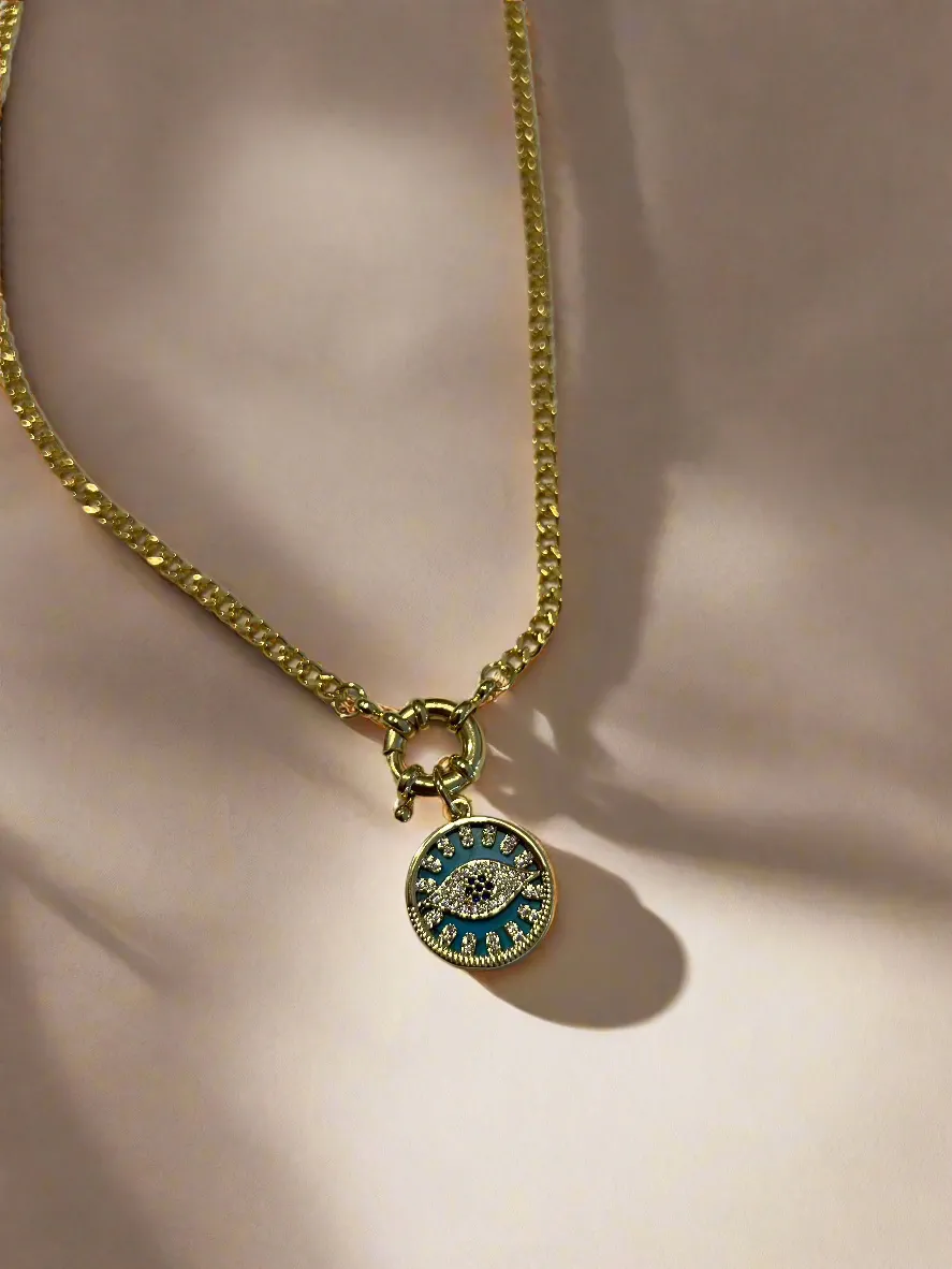 Gold Evil Eye Functional Toggle Necklace