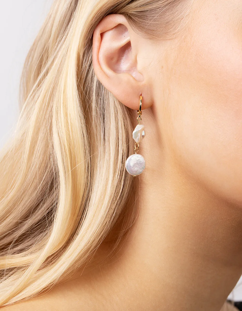 Gold Plated Multi Freshwater Pearl Huggie Earrings