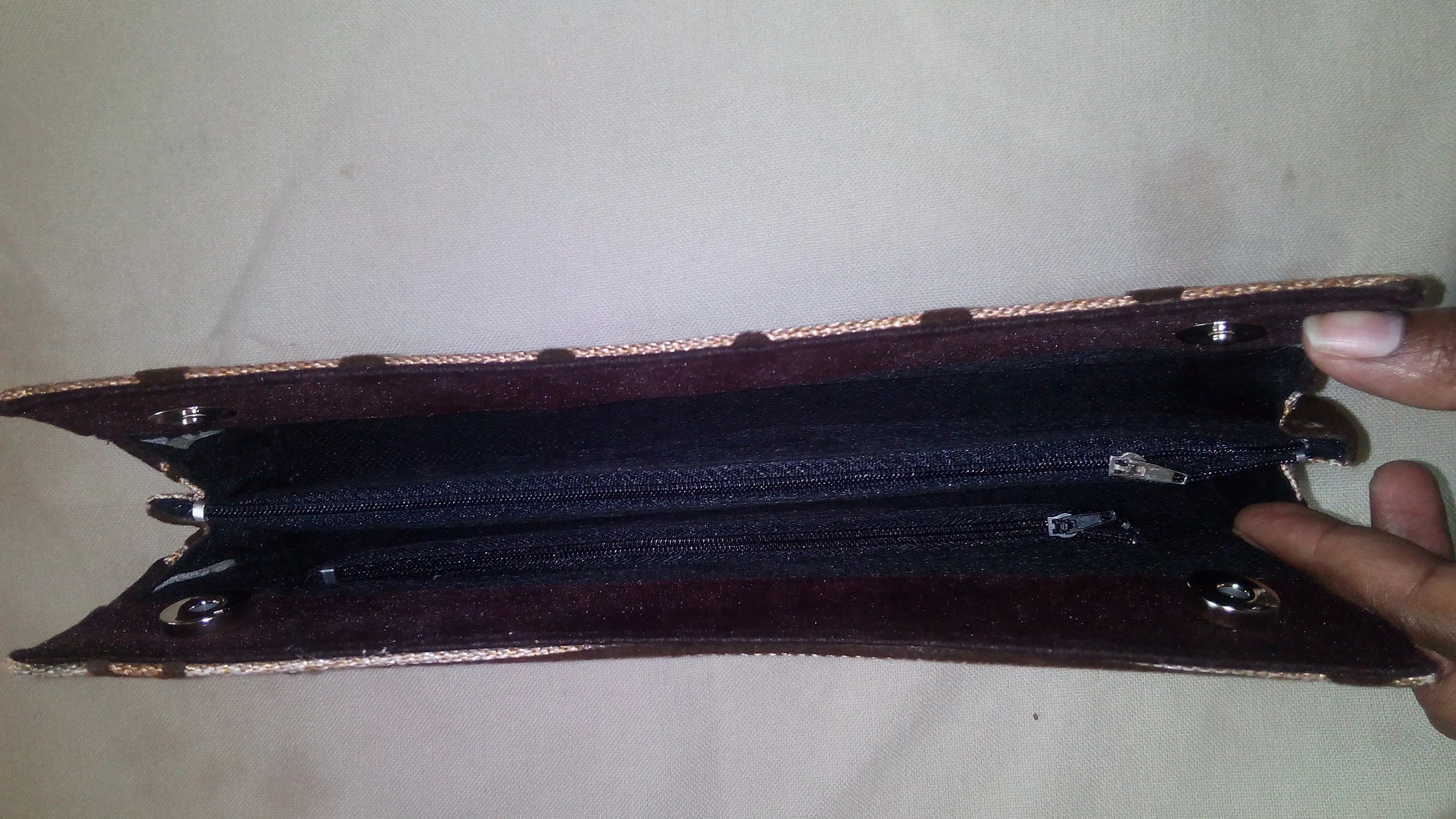 Handmade brown fabric evening clutch bag with free shipping worldwide