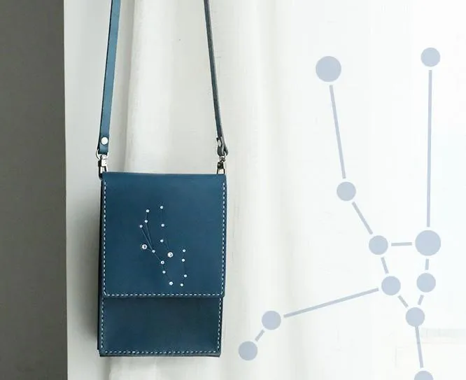 HANDMADE LEATHER CUTE Constellation SHOULDER BAG PURSE PERSONALIZED MONOGRAMMED GIFT CUSTOM CROSSBODY BAG PURSE SHOULDER BAG PURSE
