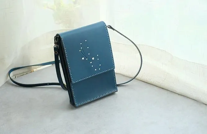 HANDMADE LEATHER CUTE Constellation SHOULDER BAG PURSE PERSONALIZED MONOGRAMMED GIFT CUSTOM CROSSBODY BAG PURSE SHOULDER BAG PURSE