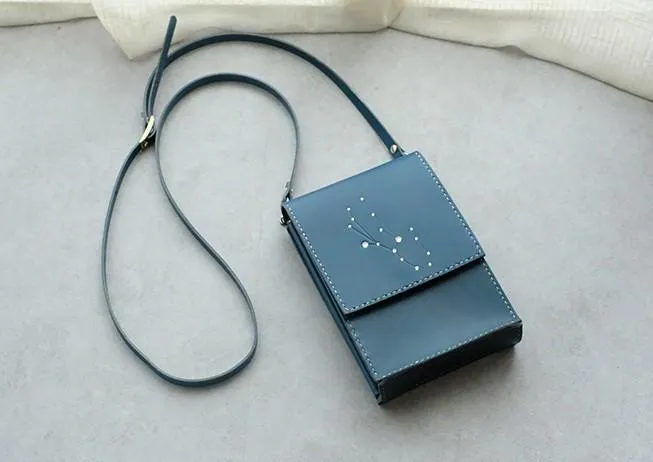 HANDMADE LEATHER CUTE Constellation SHOULDER BAG PURSE PERSONALIZED MONOGRAMMED GIFT CUSTOM CROSSBODY BAG PURSE SHOULDER BAG PURSE