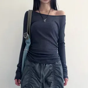 Harajuku Basic Knit Women T-shirt Long Sleeve Thin Backless Korean Style Top Tee All-Match Solid Pullover Transparent