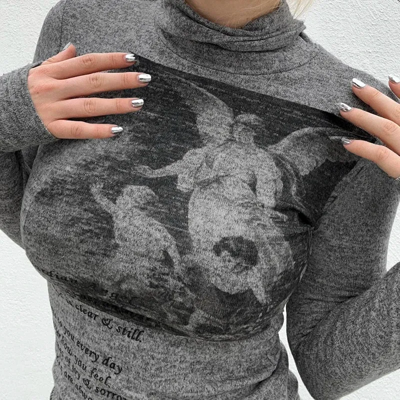 Harajuku Fitness Long Sleeve Turtleneck Tee Pullover Print Graphic T shirts Female Casual Basic Autumn Top y2k Sweats