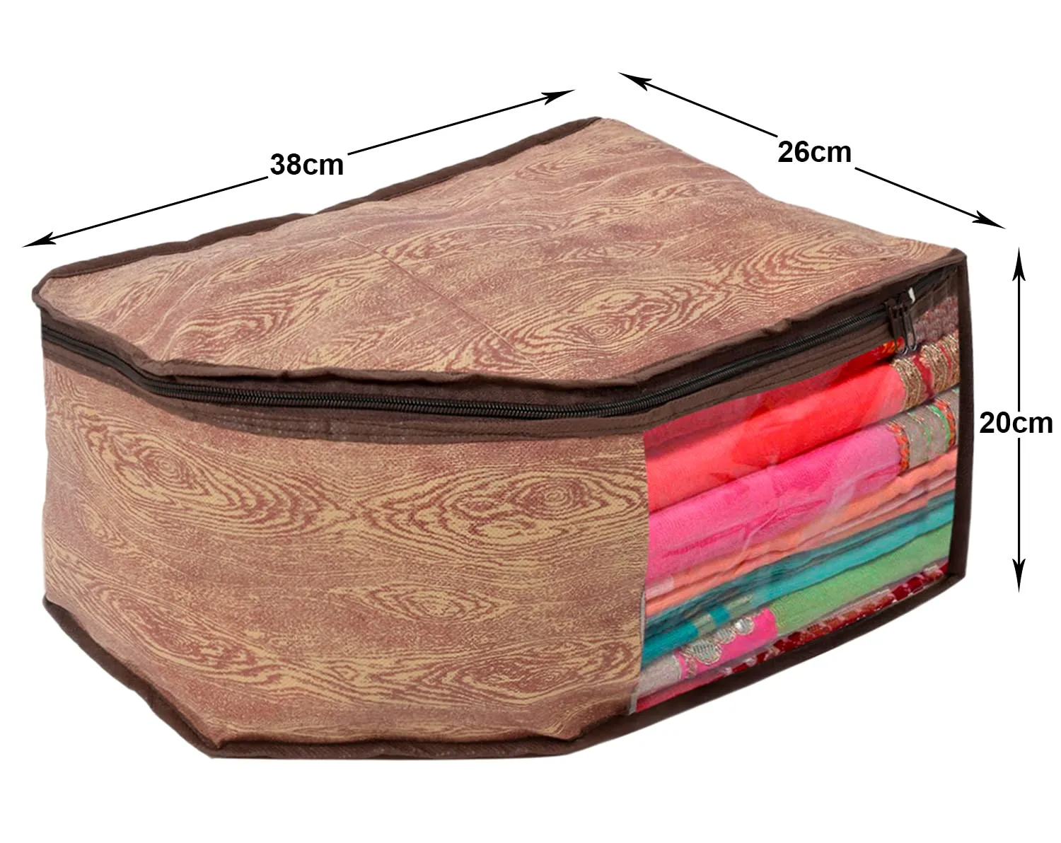 Heart Home Wooden Printed Non-Woven Blouse Cover Wardrobe Organiser Clothes Storage Bag With Front Window- Pack of 2 (Brown)-44HH0536