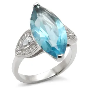 High-Polished 925 Sterling Silver Ring with Synthetic Spinel in Sea Blue for Women Style 31212