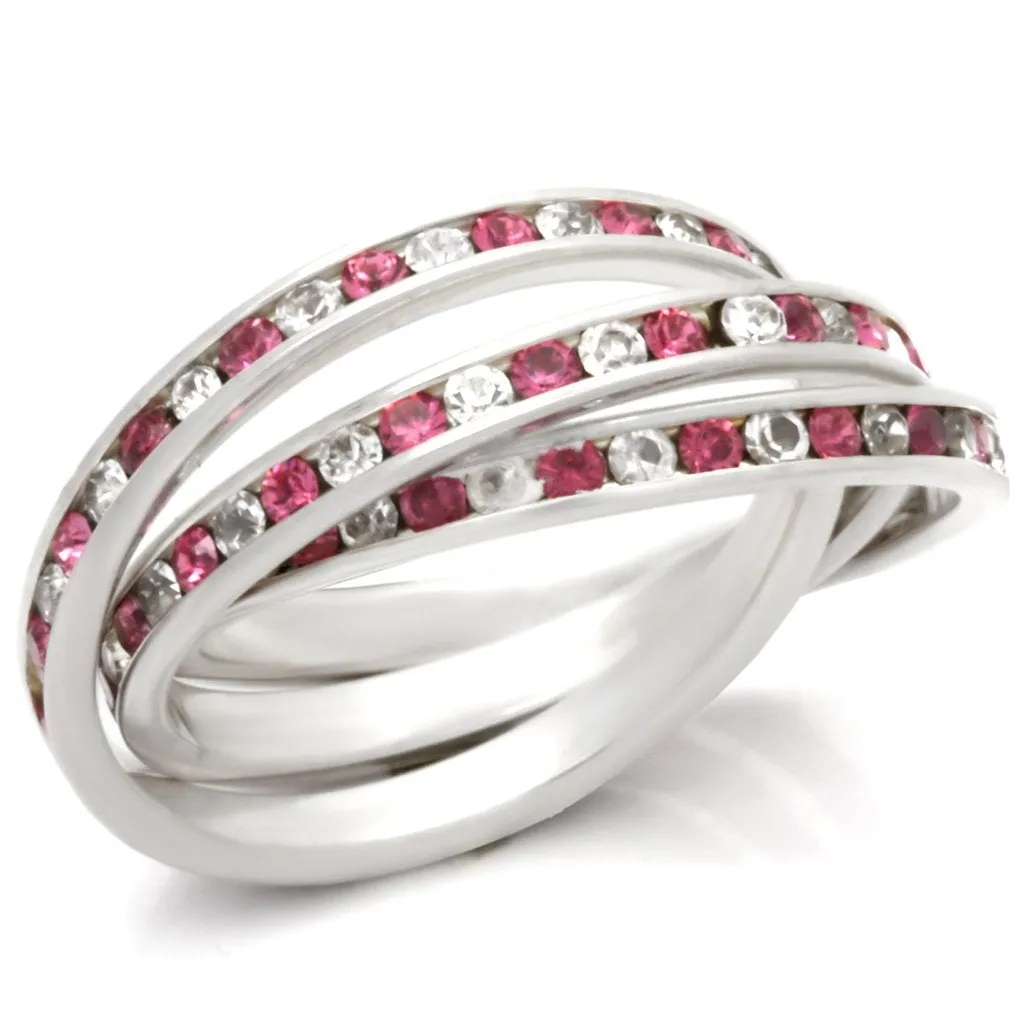 High-Polished 925 Sterling Silver Ring with Top Grade Crystal in Rose for Women Style 35110