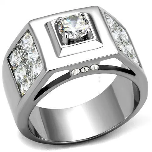 High polished (no plating) Stainless Steel Ring with AAA Grade CZ in Clear for Women Style TK2220