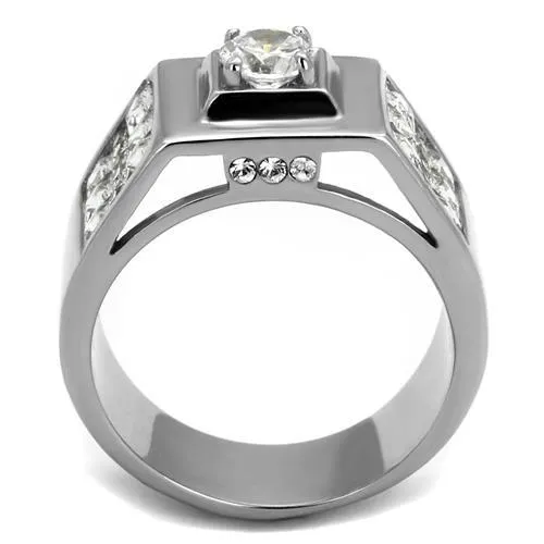 High polished (no plating) Stainless Steel Ring with AAA Grade CZ in Clear for Women Style TK2220