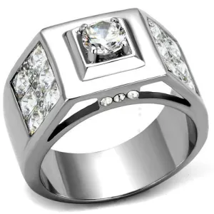 High polished (no plating) Stainless Steel Ring with AAA Grade CZ in Clear for Women Style TK2220