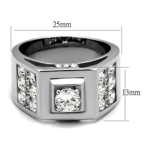 High polished (no plating) Stainless Steel Ring with AAA Grade CZ in Clear for Women Style TK2220