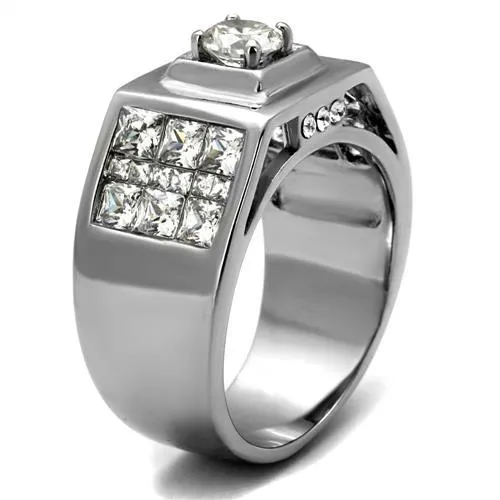 High polished (no plating) Stainless Steel Ring with AAA Grade CZ in Clear for Women Style TK2220