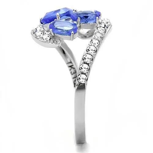 High polished (no plating) Stainless Steel Ring with Synthetic Synthetic Glass in Sapphire for Women Style TK3211