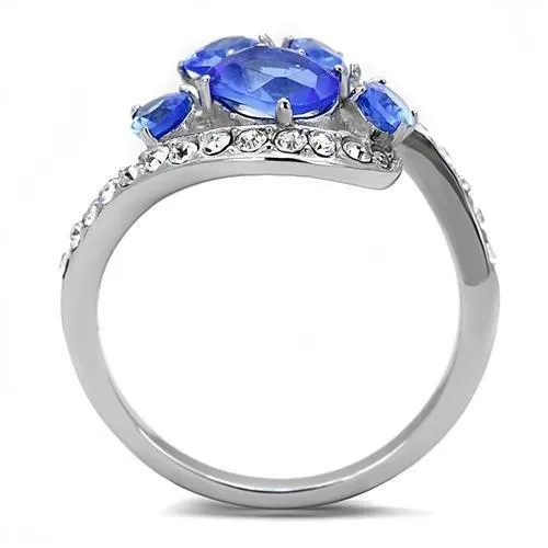 High polished (no plating) Stainless Steel Ring with Synthetic Synthetic Glass in Sapphire for Women Style TK3211