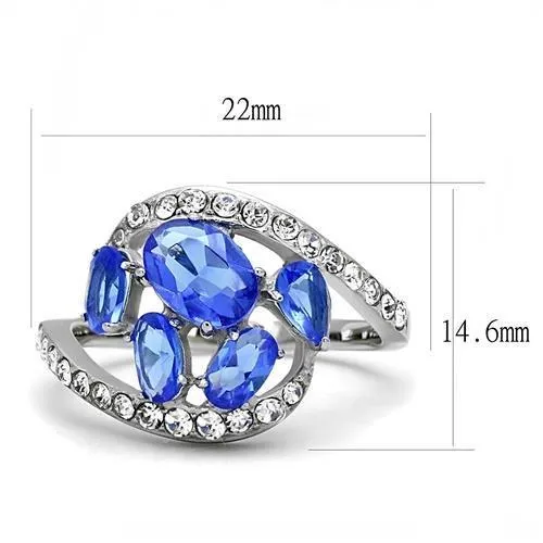 High polished (no plating) Stainless Steel Ring with Synthetic Synthetic Glass in Sapphire for Women Style TK3211