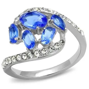High polished (no plating) Stainless Steel Ring with Synthetic Synthetic Glass in Sapphire for Women Style TK3211