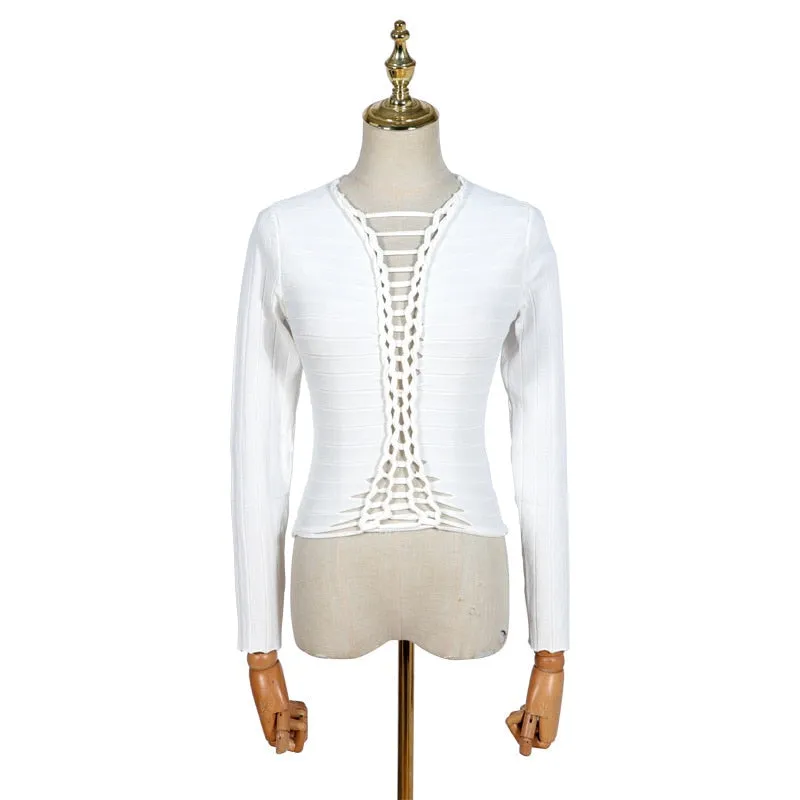 Hollow Out T-shirts For Female V Neck Long Sleeve High Waist Slimming Solid Color Women's Casual T-shirt Fashion