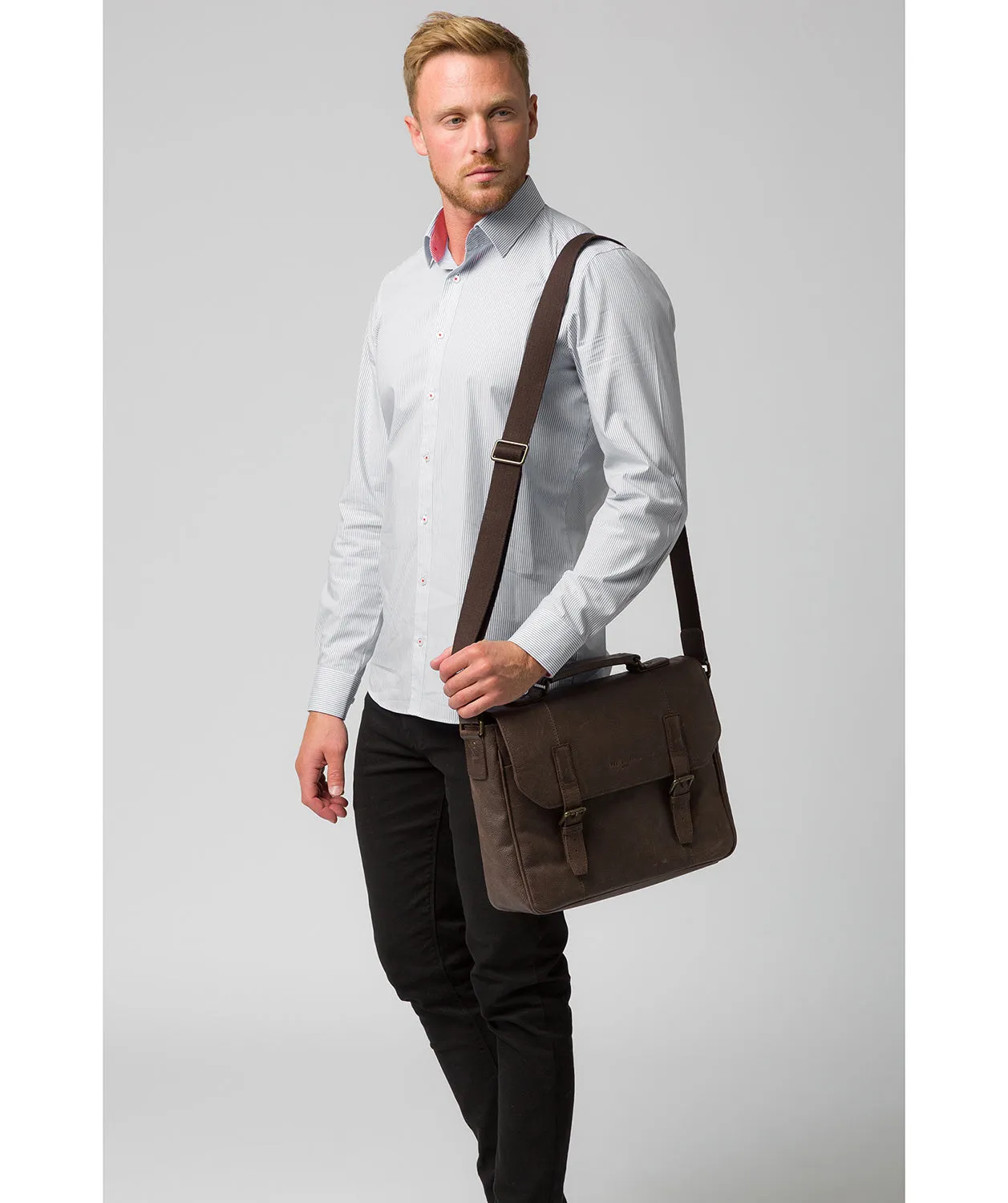 'Idris' Cocoa Leather Briefcase