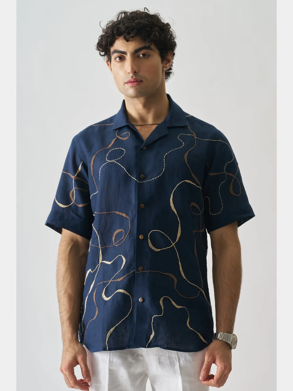 Imperial Accent - Hand Embroidered Linen Shirt