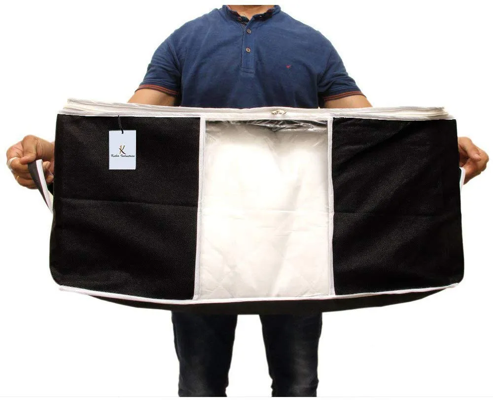 Kuber Industries 12 Piece Non Woven Underbed Storage Bag,Storage Organiser,Blanket Cover with Transparent Window,Extra Large, Black CTKTC034431