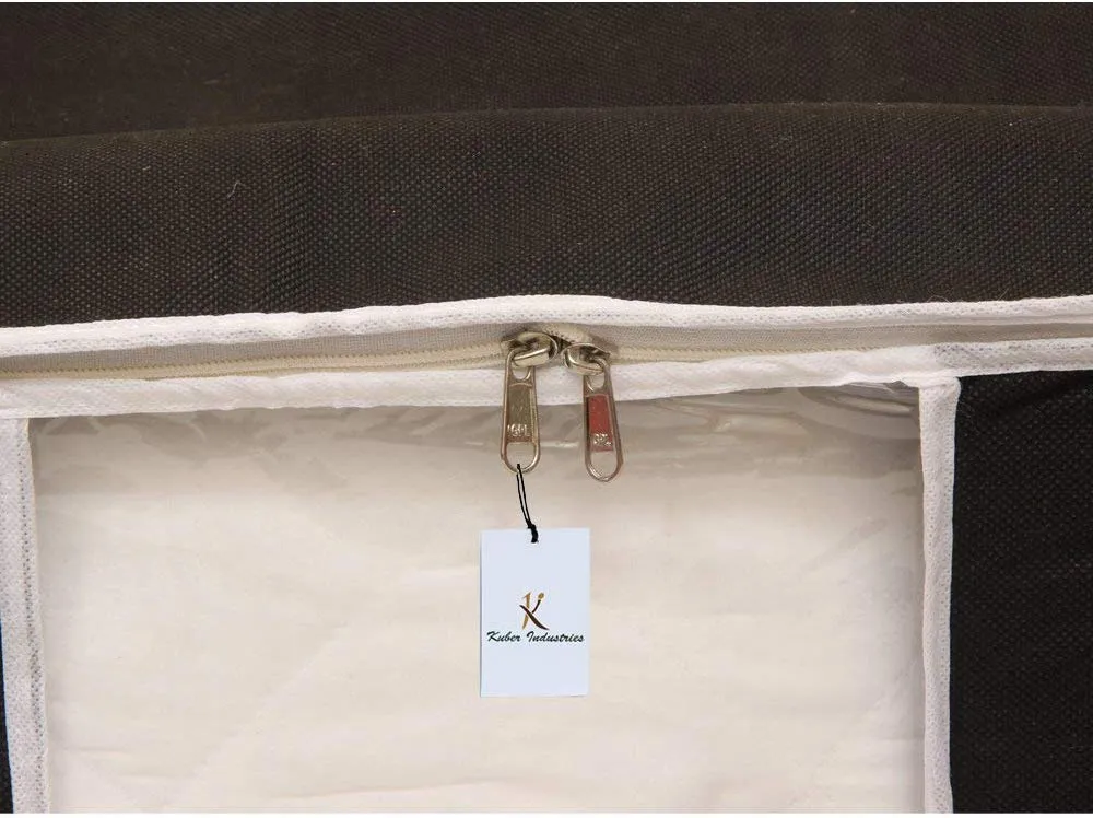 Kuber Industries 12 Piece Non Woven Underbed Storage Bag,Storage Organiser,Blanket Cover with Transparent Window,Extra Large, Black CTKTC034431
