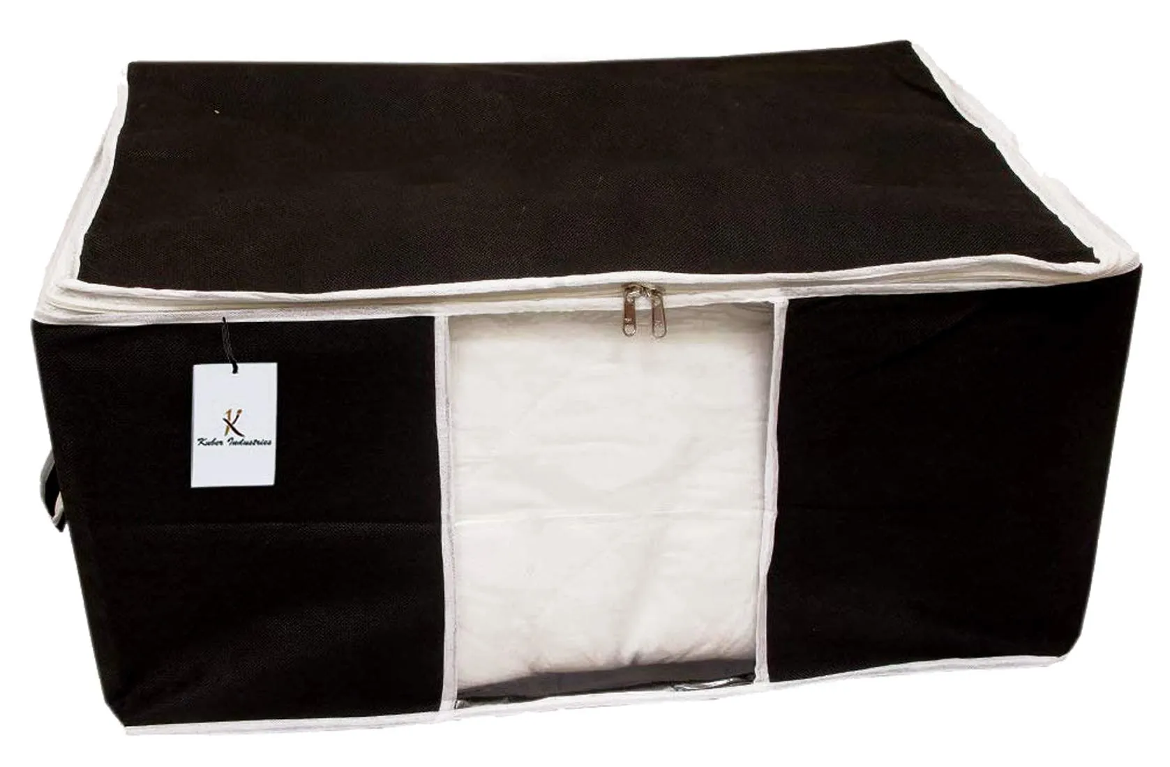 Kuber Industries 12 Piece Non Woven Underbed Storage Bag,Storage Organiser,Blanket Cover with Transparent Window,Extra Large, Black CTKTC034431
