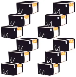 Kuber Industries 12 Piece Non Woven Underbed Storage Bag,Storage Organiser,Blanket Cover with Transparent Window,Extra Large, Black CTKTC034431