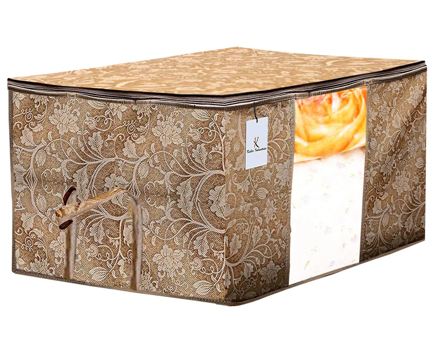 Kuber Industries Metalic Printed 6 Piece Non Woven Saree Cover and 6 Pieces Underbed Storage Bag, Storage Organiser, Blanket Cover, Beige & Ivory Red -CTKTC42477