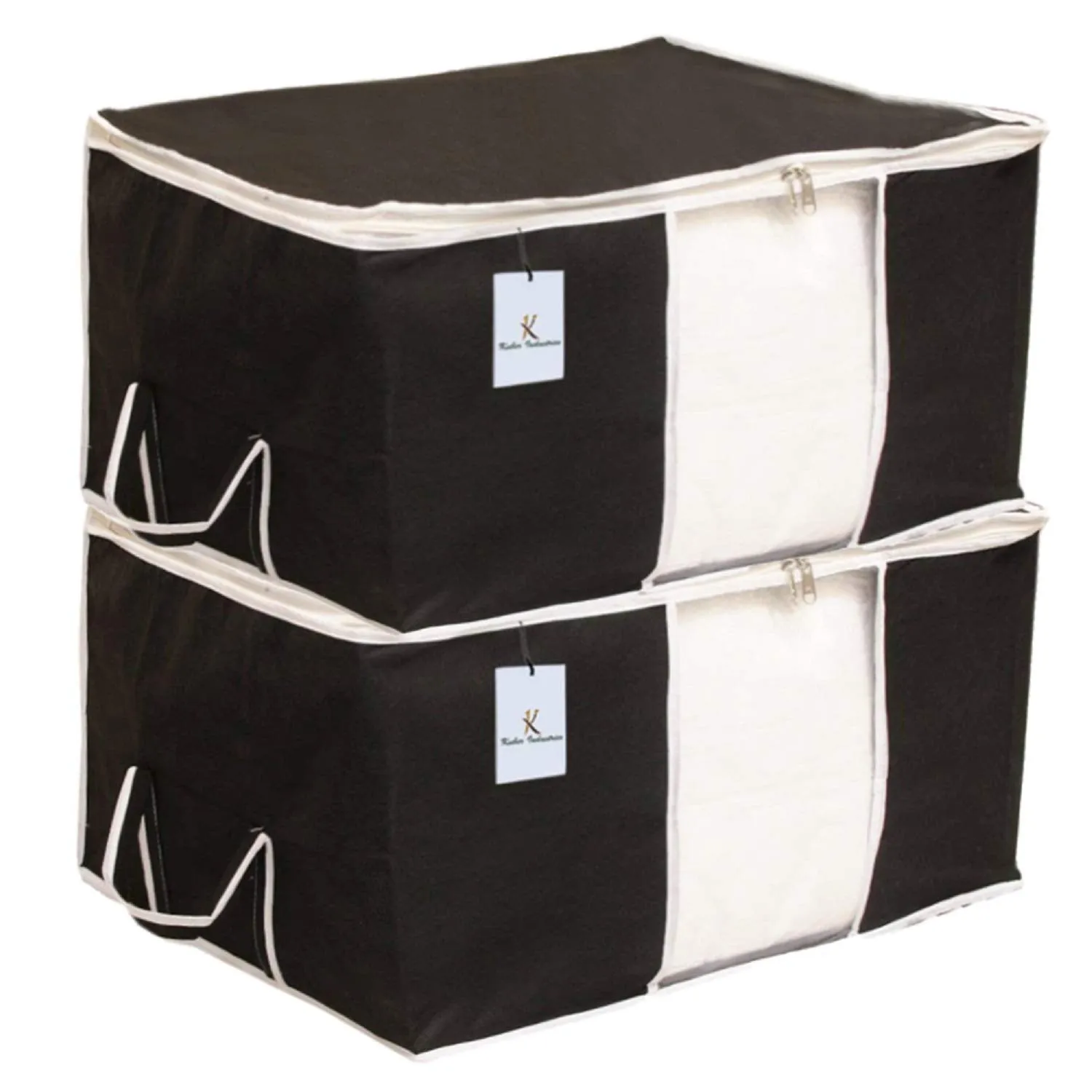 Kuber Industries Underbed Storage Bag, Storage Organiser, Blanket Cover Set of 2 - Black, Extra Large Size-CTLTC15231