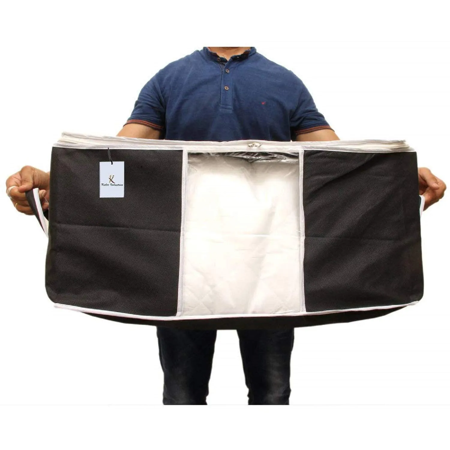 Kuber Industries Underbed Storage Bag, Storage Organiser, Blanket Cover Set of 2 - Black, Extra Large Size-CTLTC15231