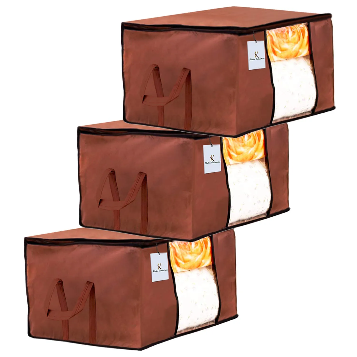 Kuber Industries Underbed Storage Bag, Storage Organiser, Blanket Cover Set of 3 - Dark Brown, Extra Large Size-CTKTC23820
