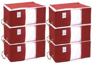 Kuber Industries Underbed Storage Bag, Storage Organiser, Blanket Cover Set of 6 - Maroon, Extra Large Size-CTKTC14144