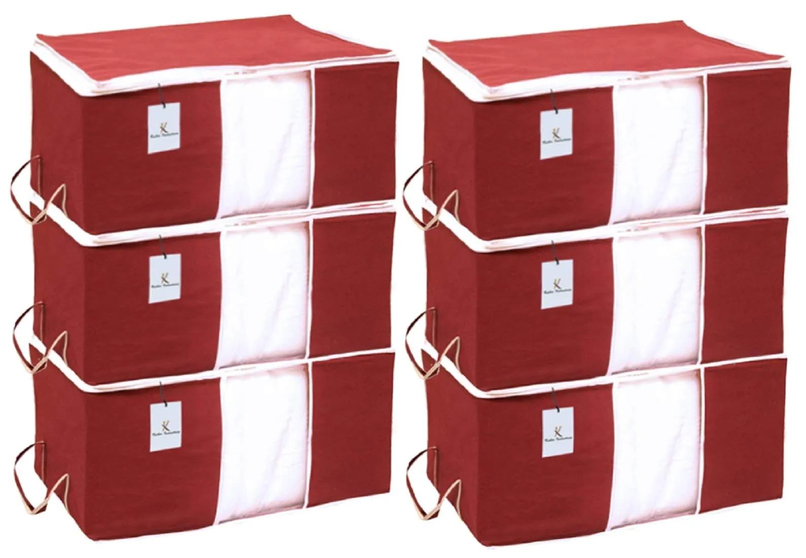 Kuber Industries Underbed Storage Bag, Storage Organiser, Blanket Cover Set of 6 - Maroon, Extra Large Size-CTKTC14144
