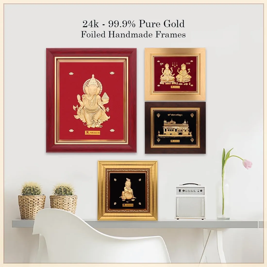 KUNDAN 24k Gold Foiled Handmade Frame Vishnu 16 * 18.5cm