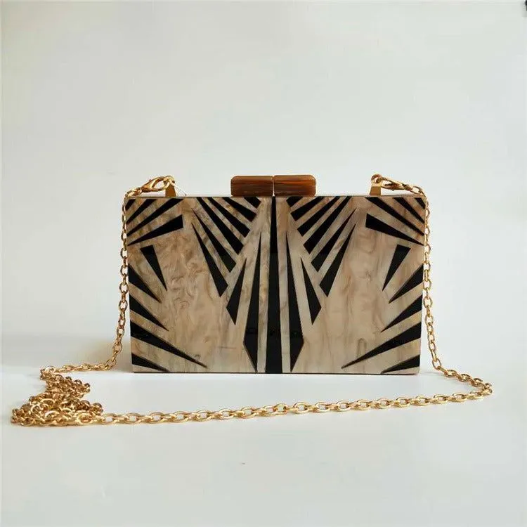 Leaf Vein Acrylic Evening Bag Geometric Splicing Clutch