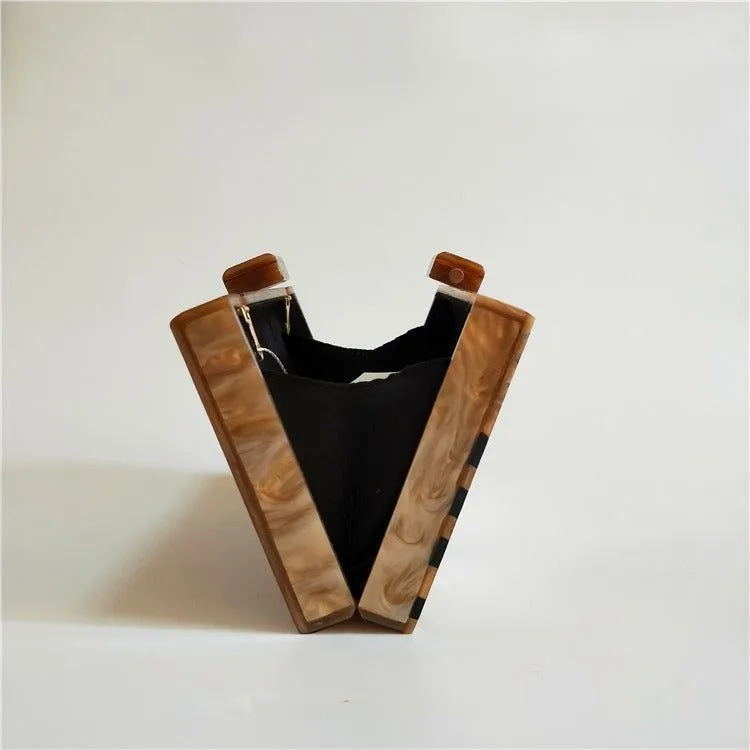 Leaf Vein Acrylic Evening Bag Geometric Splicing Clutch