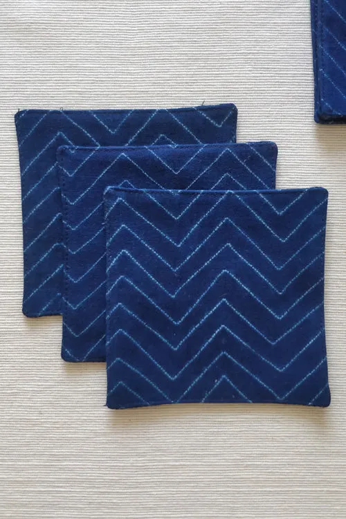 Leera Shibori Zigzag Blue Coasters (Set of 4)