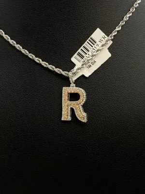 Letter R Pendant 14K Rose-White Gold With Diamond / 2.3gr