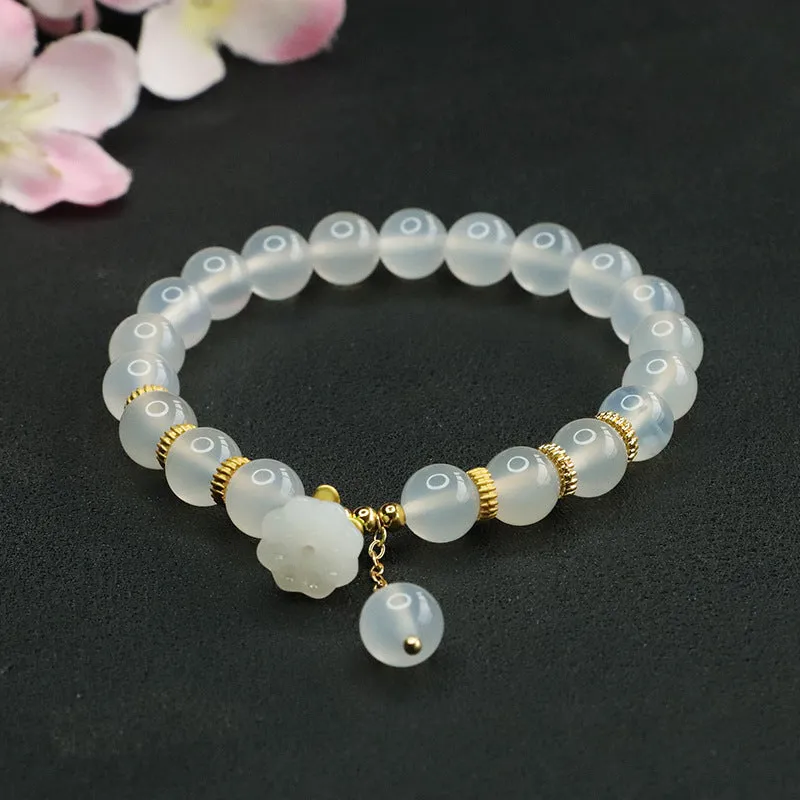 Lotus Slippery Agate and Chalcedony Sterling Silver Bracelet