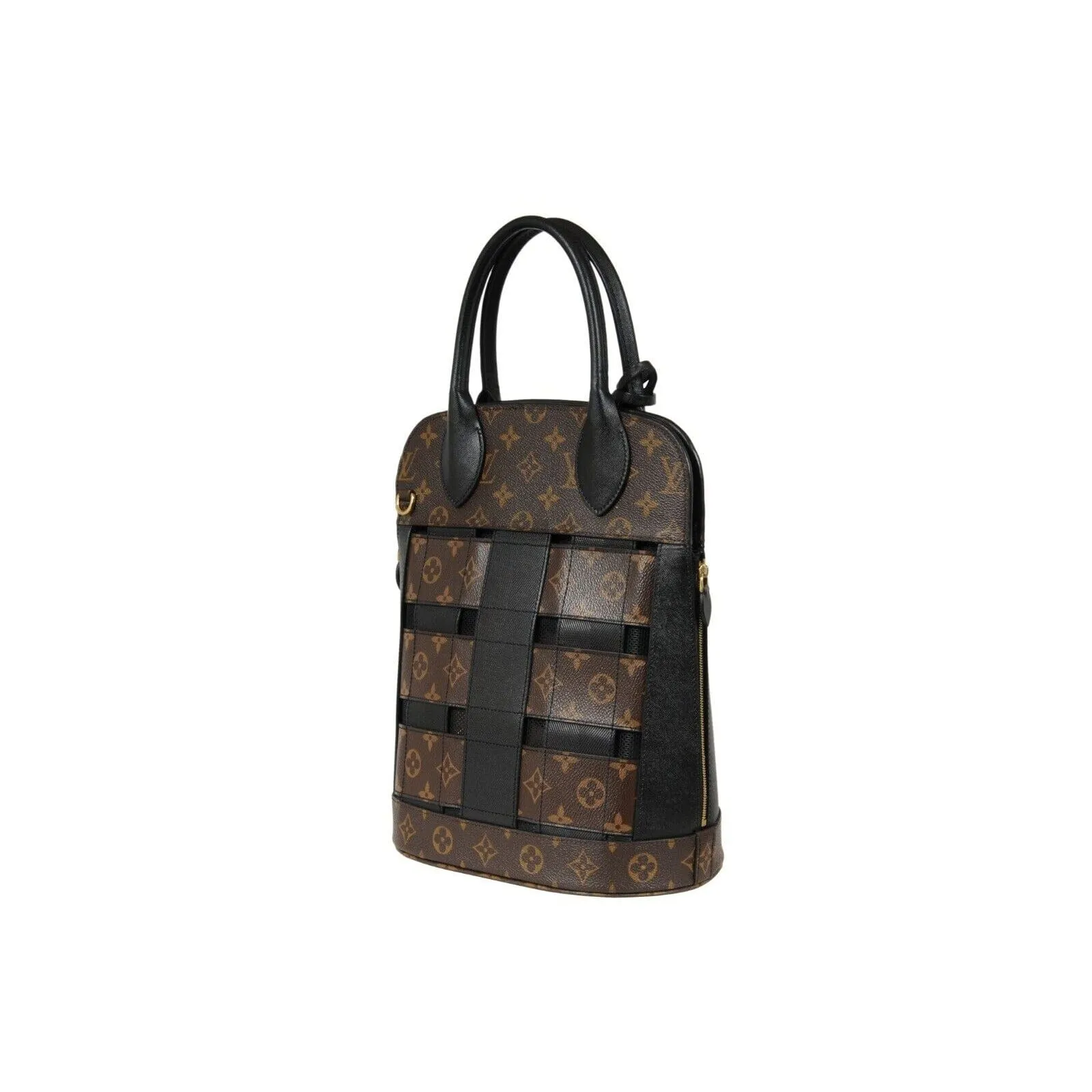 LV Monogram Tressage MM Tote Bag Brown Black Mesh Coated Canvas