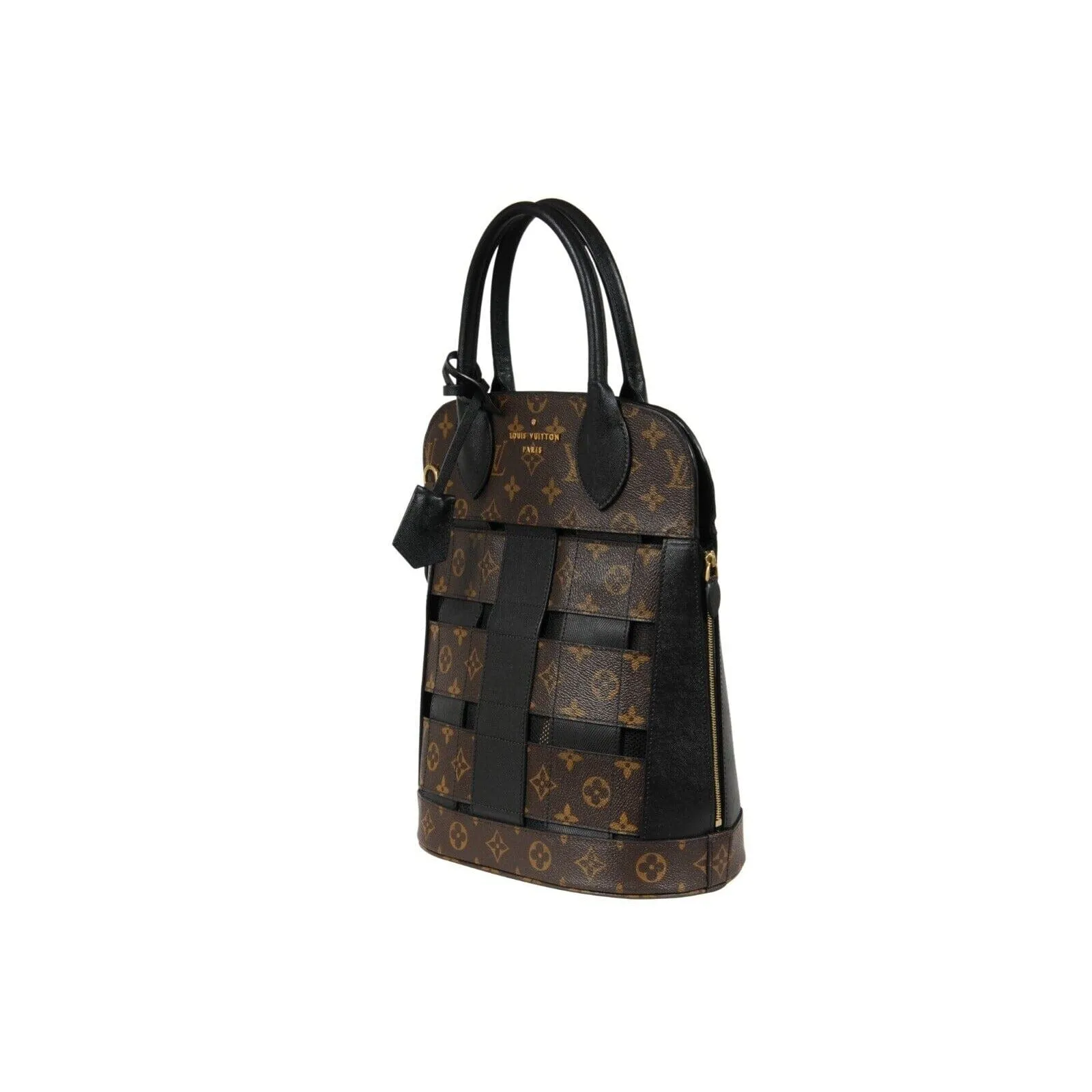 LV Monogram Tressage MM Tote Bag Brown Black Mesh Coated Canvas