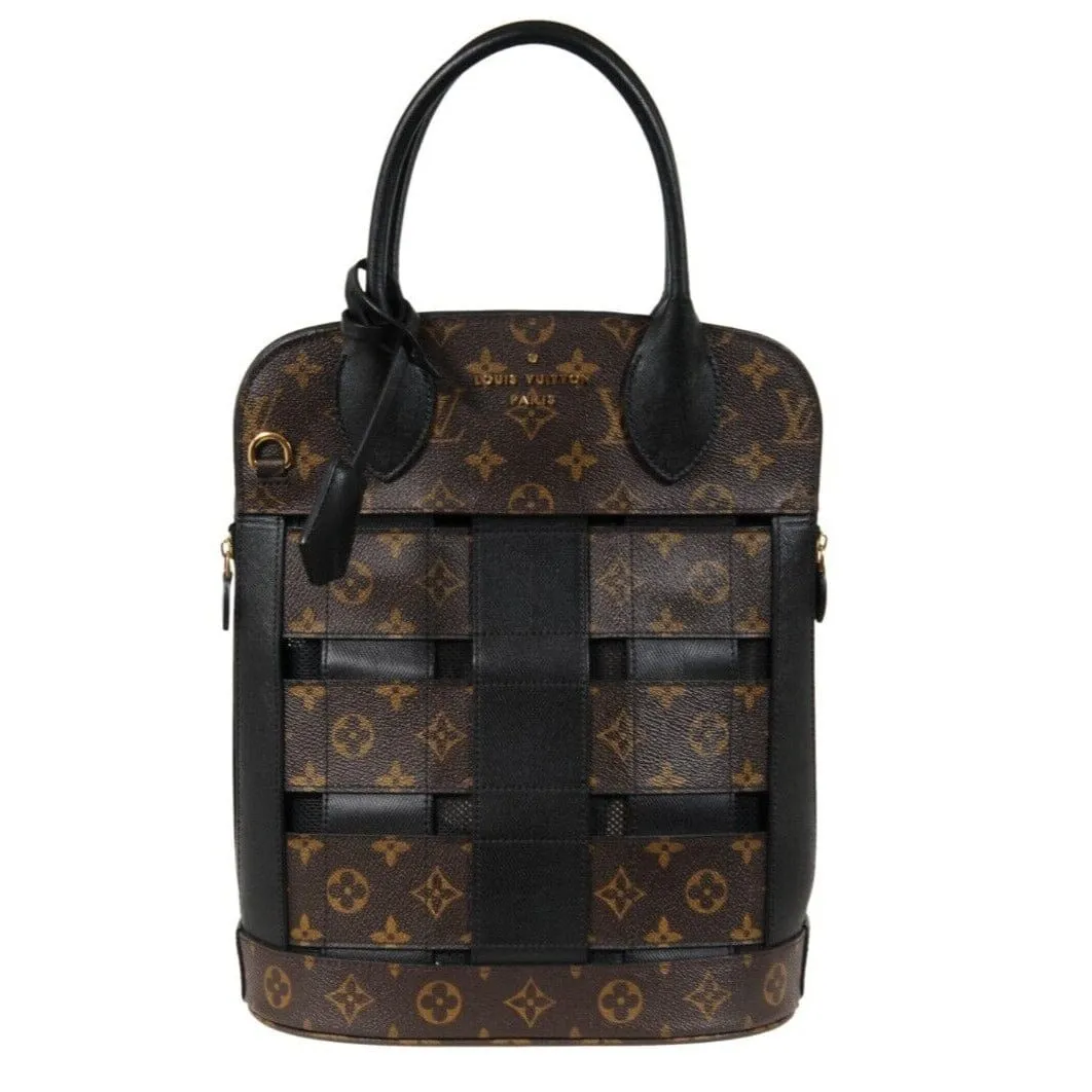 LV Monogram Tressage MM Tote Bag Brown Black Mesh Coated Canvas