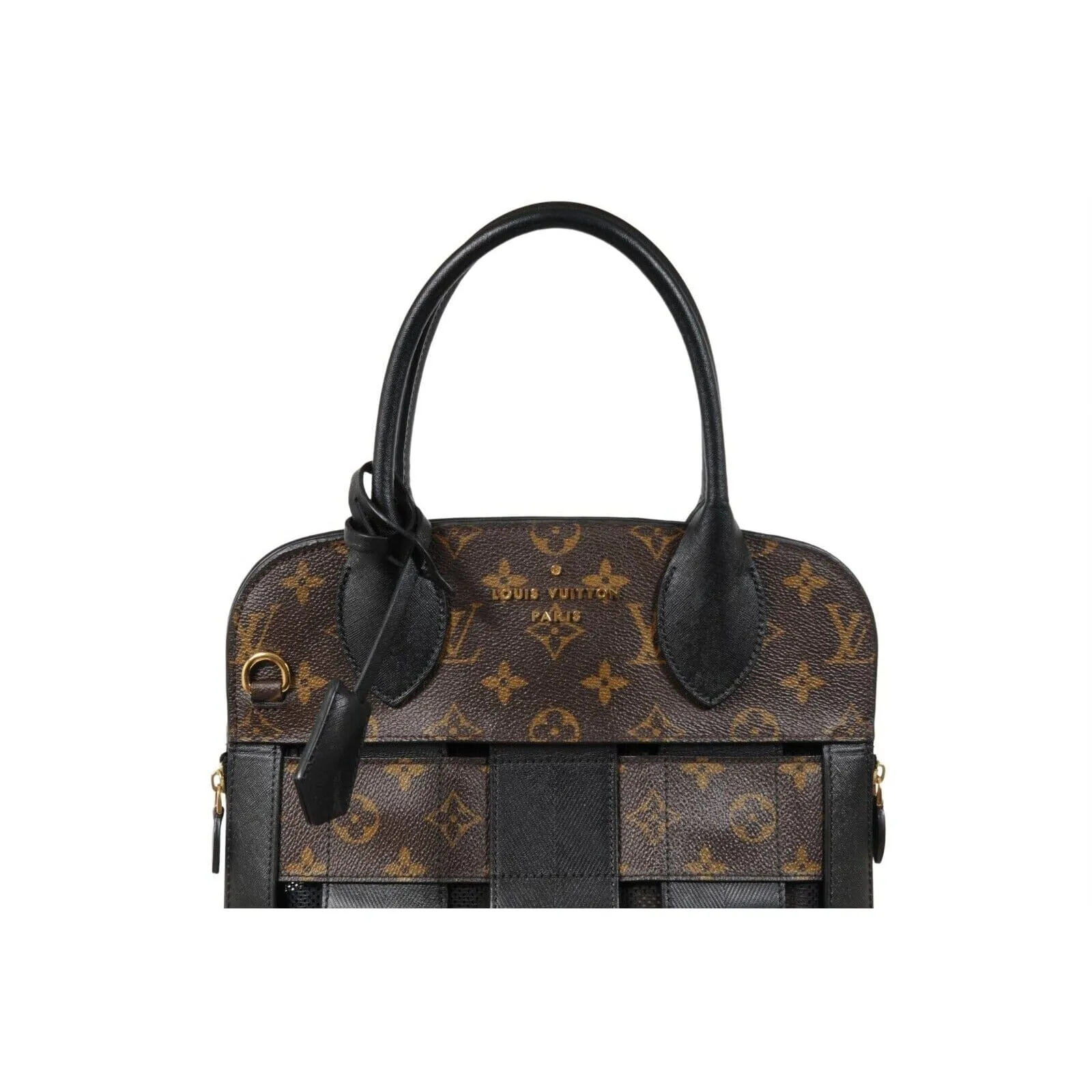 LV Monogram Tressage MM Tote Bag Brown Black Mesh Coated Canvas