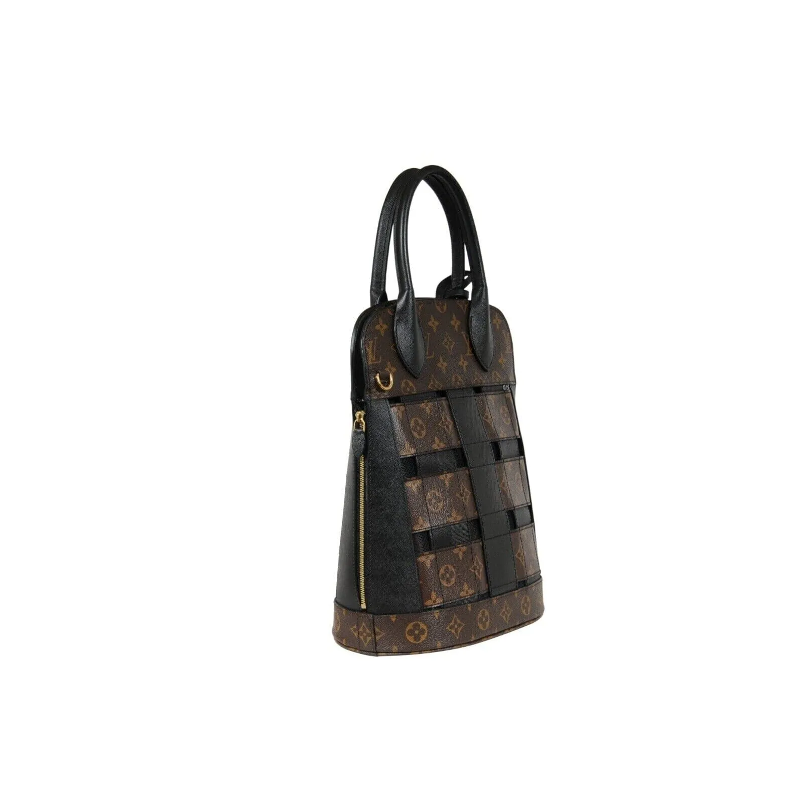 LV Monogram Tressage MM Tote Bag Brown Black Mesh Coated Canvas