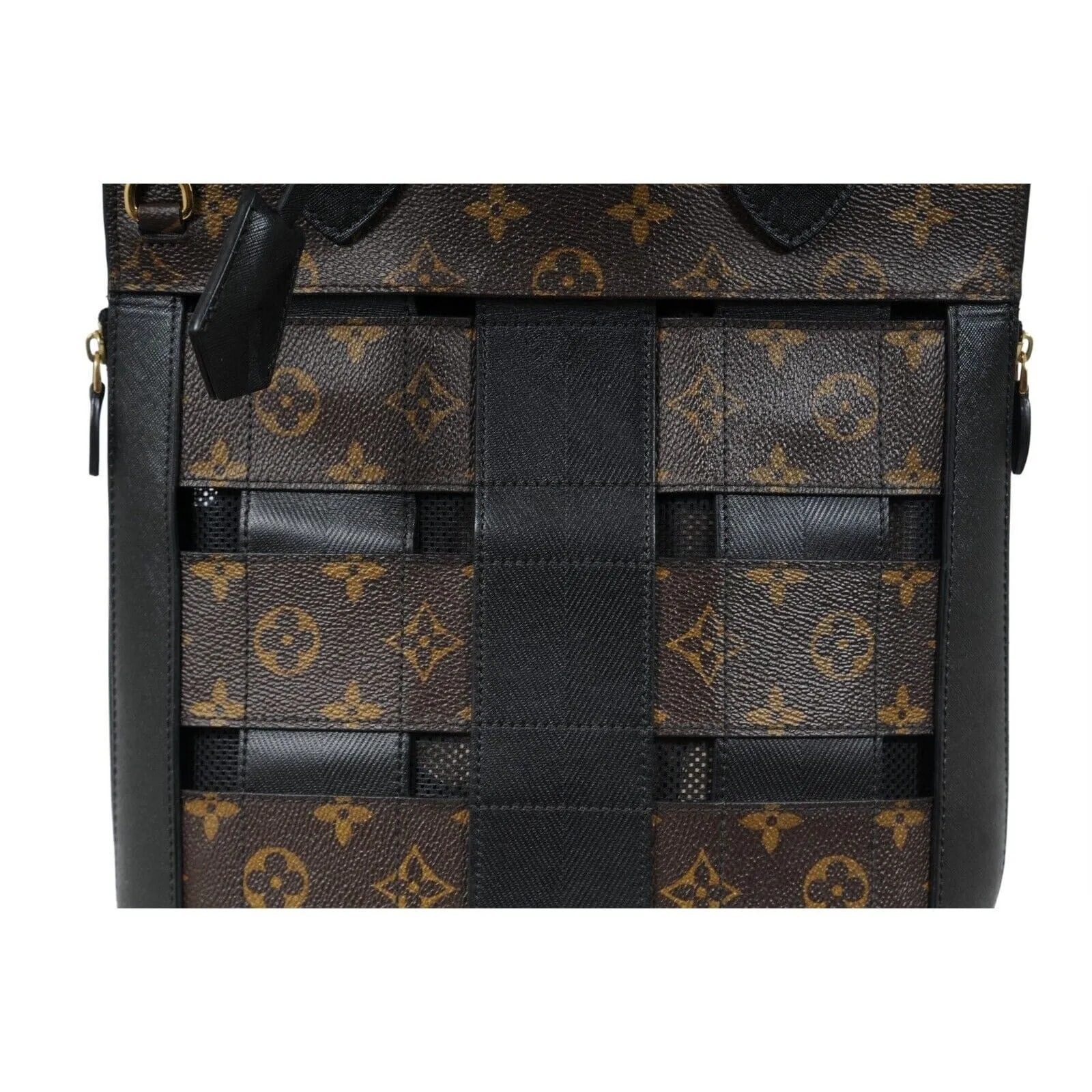 LV Monogram Tressage MM Tote Bag Brown Black Mesh Coated Canvas