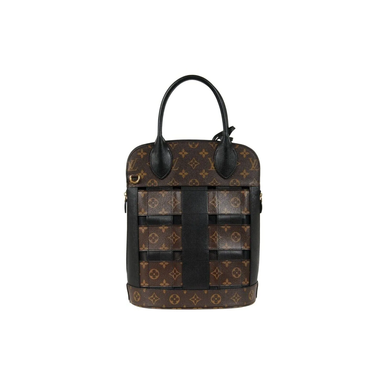 LV Monogram Tressage MM Tote Bag Brown Black Mesh Coated Canvas